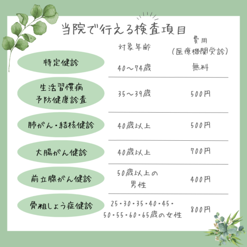 当院で行える内科検診項目