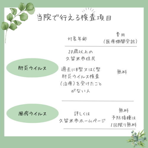 当院で行える検査項目